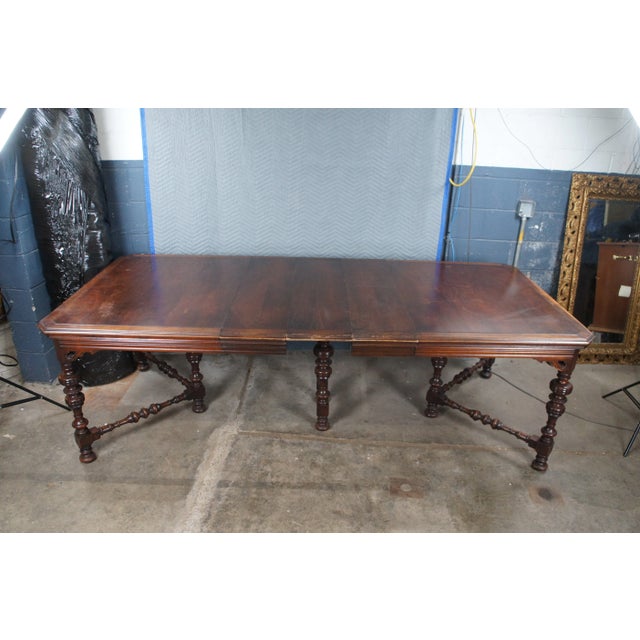 Antique Orinoco Jacobean Spanish Revival Oak Pierced Scroll Dining Table 72" For Sale - Image 6 of 15