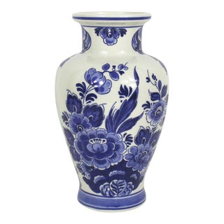 Vintage Delft Blue and White Floral Vase Holland For Sale