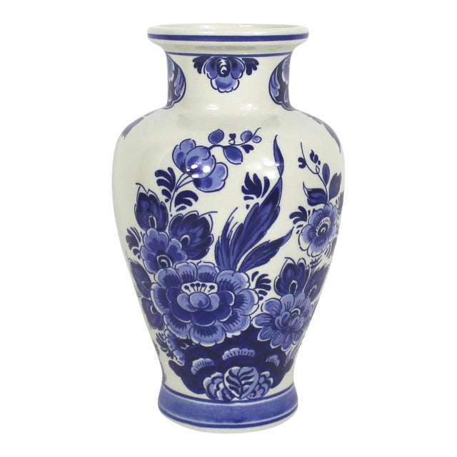 Vintage Delft Blue and White Floral Vase Holland For Sale