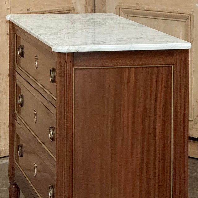 Antique French Louis XVI Mahogany Commode With Carrara Marble For Sale - Image 9 of 16