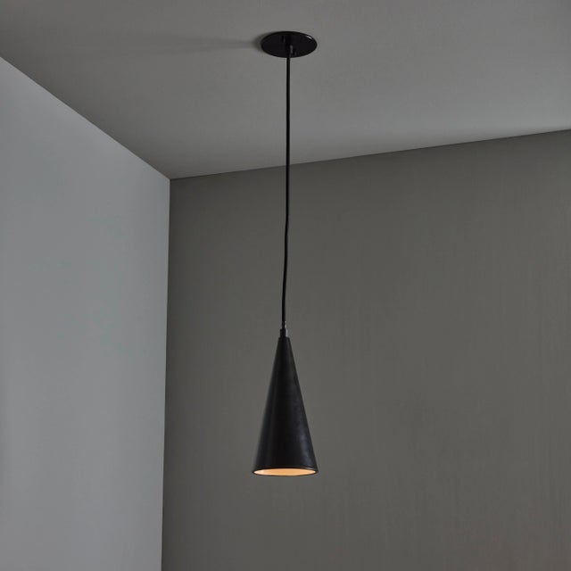 1960s Finnish Conical Black Metal Pendant Lamp Attributed to Mauri Almari For Sale - Image 11 of 12
