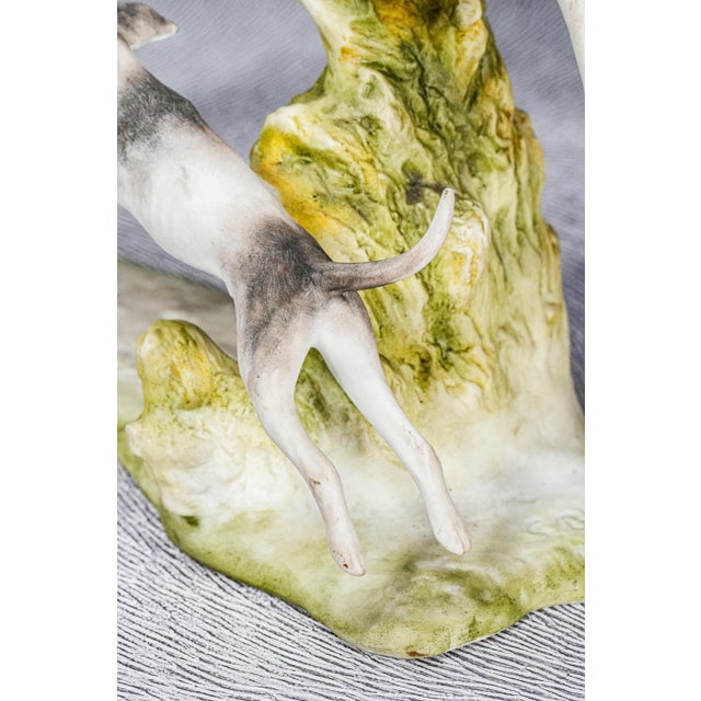 Hand Painted Vintage German Porcelain Horse Fox Hunting Dog Statue Sculpture For Sale - Image 14 of 18