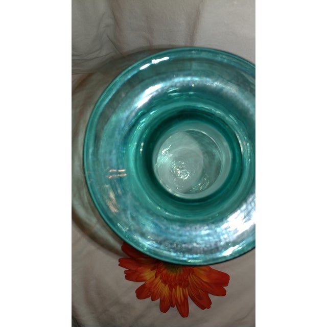 Vintage Turquoise Blue Green Art Glass Vase Bottle For Sale - Image 9 of 11