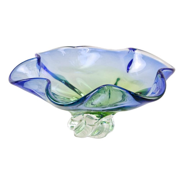 Blue and Green Sommerso Murano Glass Bowl, Italy, 1960s For Sale