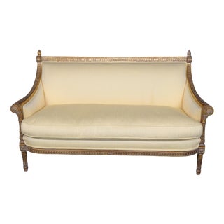 Vintage French Louis XVI Style Carved Gilt Settee C. 1960's For Sale