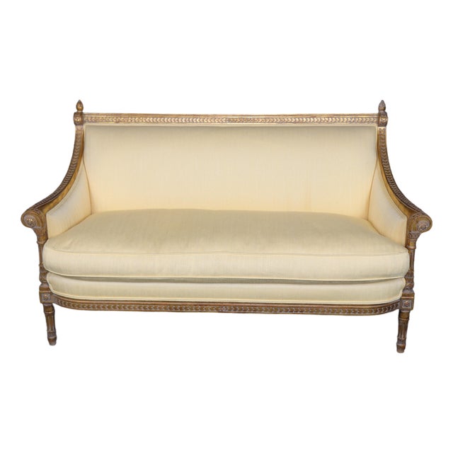 Vintage French Louis XVI Style Carved Gilt Settee C. 1960's For Sale