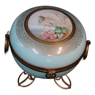 Vintage Victorian Late 19th Century Bristol Glass Trinket Box For Sale