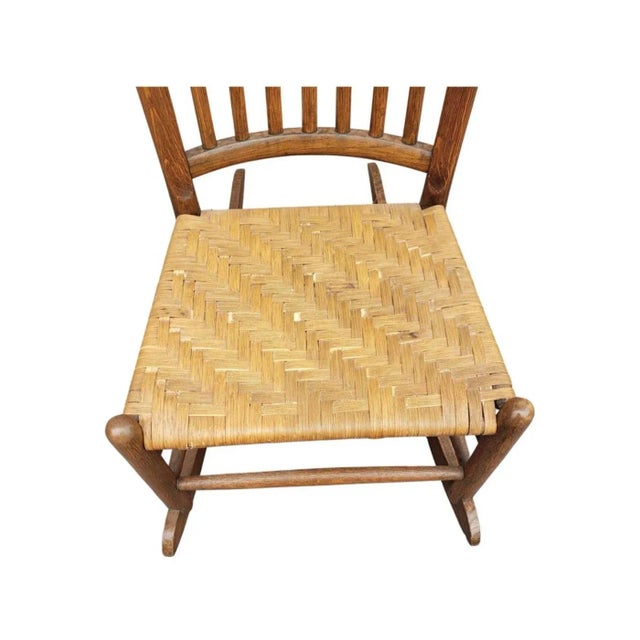 1960s Early American Oak and Split Reed Seat Rocker, Circa 1960s For Sale - Image 5 of 7