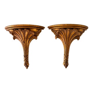 Hollywood Regency Gilt Shelf Brackets, a Pair For Sale
