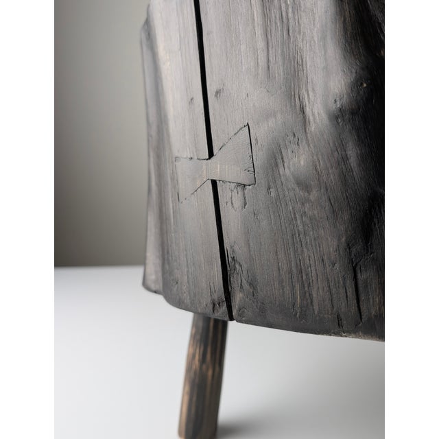 Wabi-Sabi Stool in Black Ebonized Wood with Butterfly Joints, 1990s For Sale - Image 12 of 15
