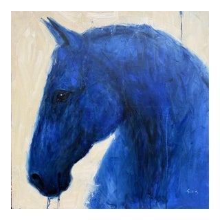 Artist Liubou Sas, Modern Original Painting, Blue Horse For Sale