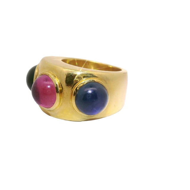 Pink Dominique Aurentis Tourmaline Sapphire 22k Yellow Gold Trinity Ring, French, Size 6.5 For Sale - Image 8 of 8