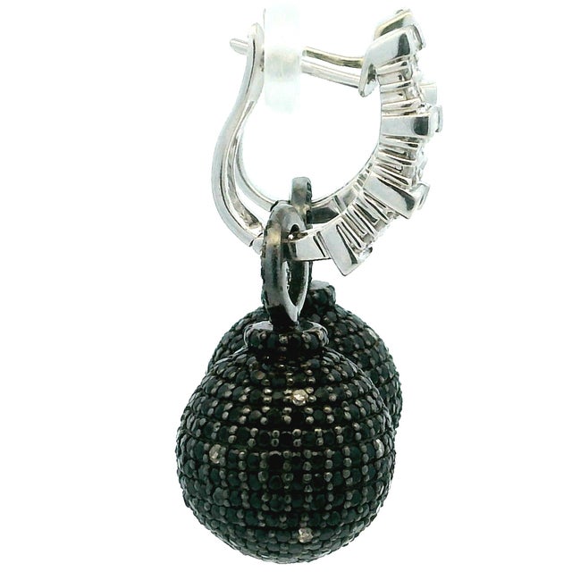 Convertible 5 Carat Black and White Diamond 18k Gold Ball Earrings, Pair For Sale - Image 4 of 18