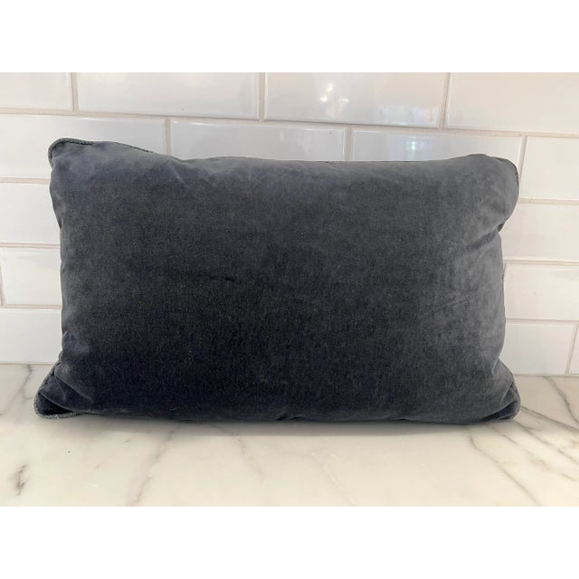 Blue Custom Kerry Joyce Velvet Lumbar Decorative Pillow With Contrasting Linen Welt For Sale - Image 8 of 8