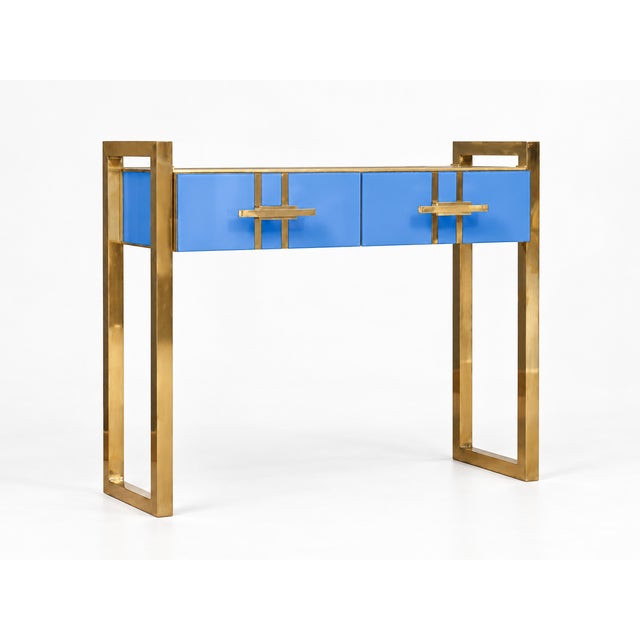 Italian Console Table in Blue Murano Glass and Brass from Justfurnituress SRL For Sale - Image 4 of 10