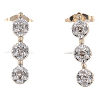 Champagne Diamond 3-Stone Journey Drop Earrings 10k Yellow Gold, Pair For Sale