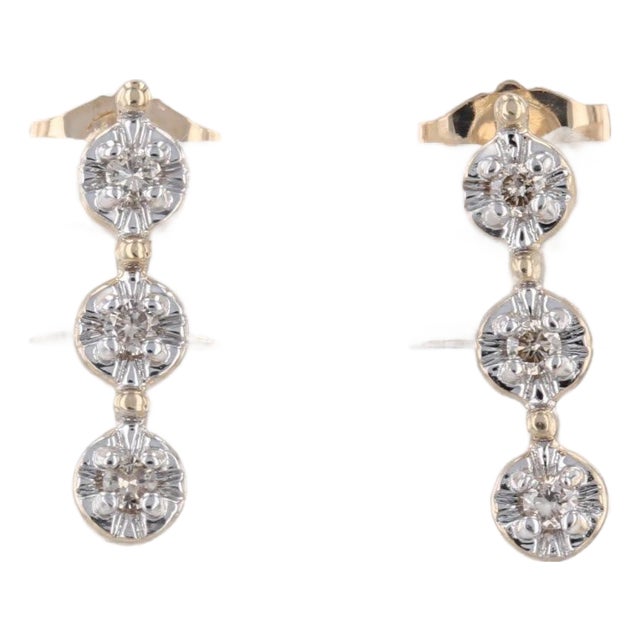Champagne Diamond 3-Stone Journey Drop Earrings 10k Yellow Gold, Pair For Sale