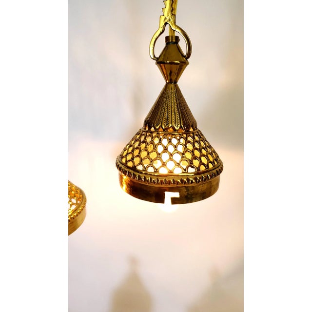 Lamp Pair Brass Pendant Lights Restored For Sale - Image 9 of 14