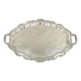 Antique Wallace Baroque Large 28" Silver Plated Serving Bar Tray W/ Handles For Sale