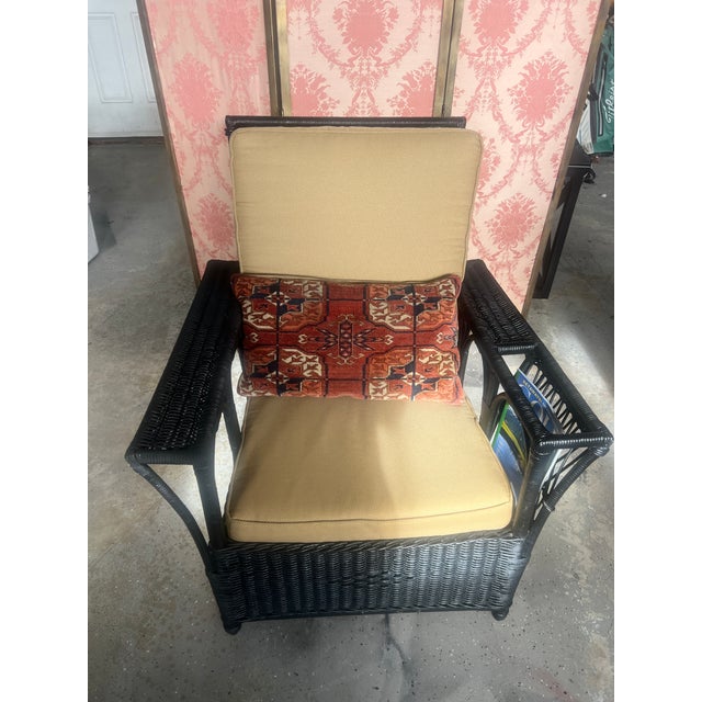 Black Antique Bar Harbor Style Black Wicker Armchair-Early 1900's-Original Spring Seat For Sale - Image 8 of 13