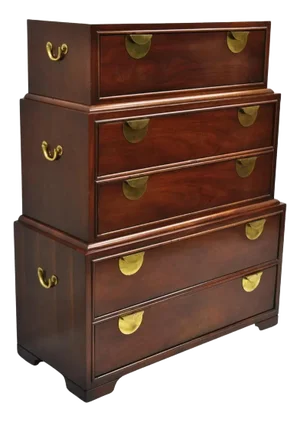 Vintage Thomasville Chinoiserie Mahogany Triple Dresser Tall Chest Highboy
