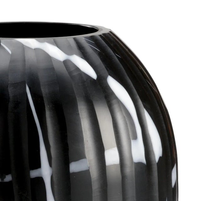 Black and white abstract design cut glass vase. True piece of art.