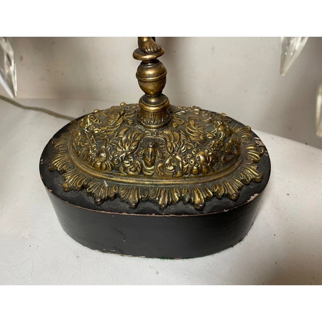 Wood 2 Antique Ornate Victorian Style Figural Bronze Wood Angel Cherub Table Lamps For Sale - Image 7 of 12