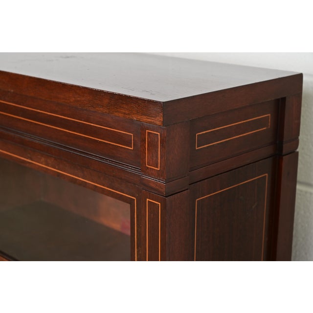 Globe Wernicke Arts & Crafts Inlaid Mahogany Three-Stack Double Barrister Bookcase, Circa 1900 For Sale - Image 9 of 13