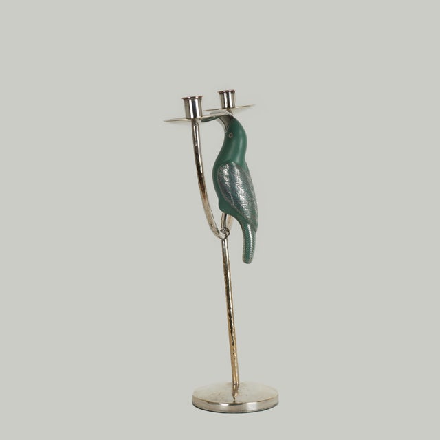 Mid-Century Modern Vintage Silver Plate Candelabra With Toucan by Emilia Castillo For Sale - Image 3 of 9
