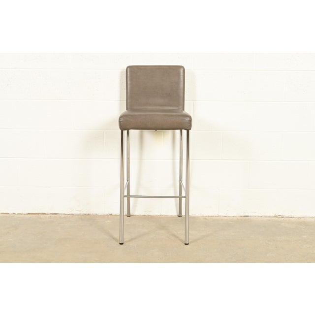 Contemporary Steelcase Coalesse Modern Leather and Chrome Bar Stool For Sale - Image 3 of 12