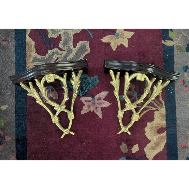 Vintage 1990s Chelsea House Brass and Cherry Wood Decorative Brackets Use for displaying your Imari Plates, Ginger Jars,...