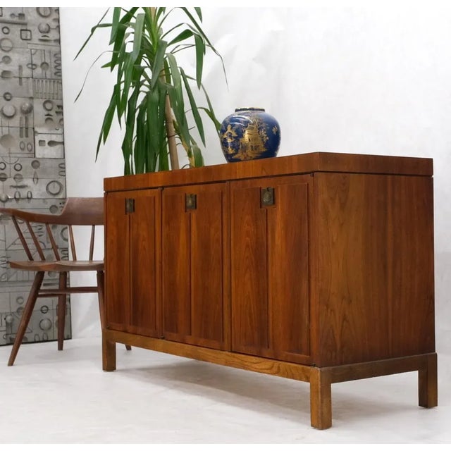 Lane Furniture Three Doors Compartments Two Fitted Doors Walnut Mid Century Server Buffet For Sale - Image 4 of 13