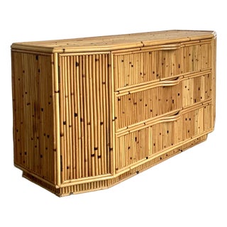 Vintage Boho Faceted Bamboo Dresser For Sale