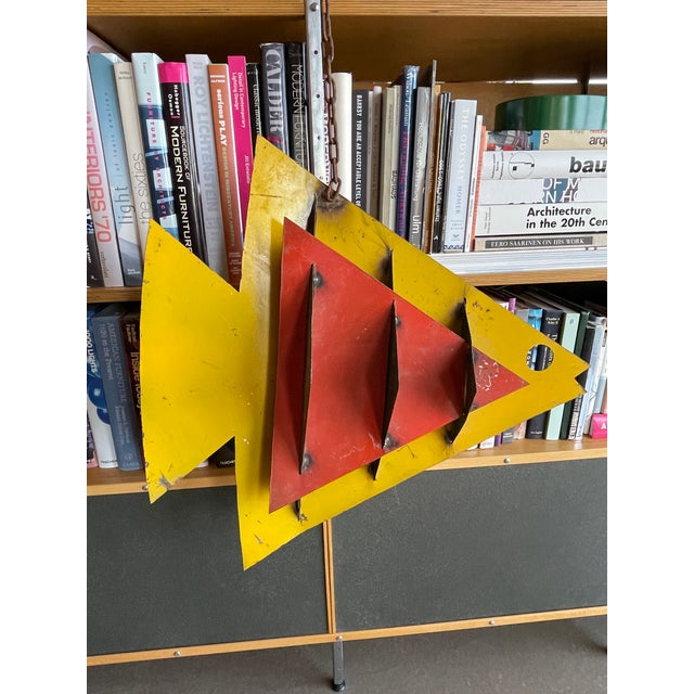 1970s Vintage Monumental Fish Metal Mobile Sculpture Calder Style Geometric Steel Brutalist For Sale - Image 12 of 12