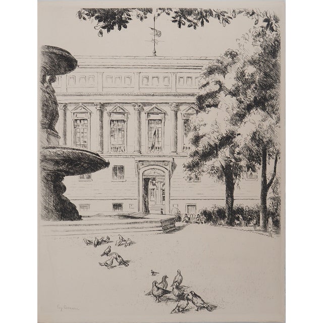 Eugene Corneau, Garden of the National Library, Engraving For Sale
