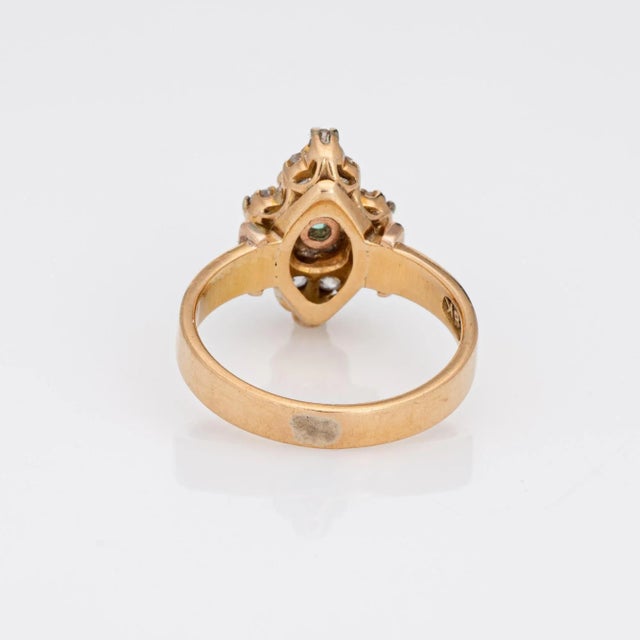 Late 19th Century Late 19th Century Antique Victorian Emerald Diamond Ring 18k Yellow Gold Vintage 5.5 size 5.5 For Sale - Image 5 of 7