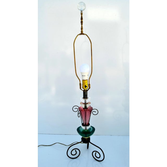 1970s Set, Van Teal Green & Pink Lucite Table Lamps Gold Shades Mid-Century Modern 70 For Sale - Image 5 of 13