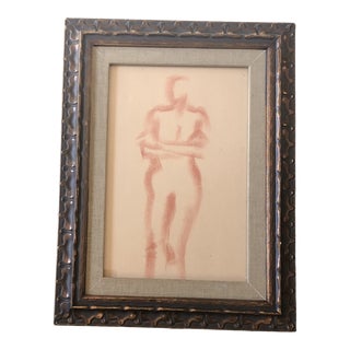 Original Vintage Art Deco 1940's Sepia Nude Study Drawing Vintage Frame For Sale