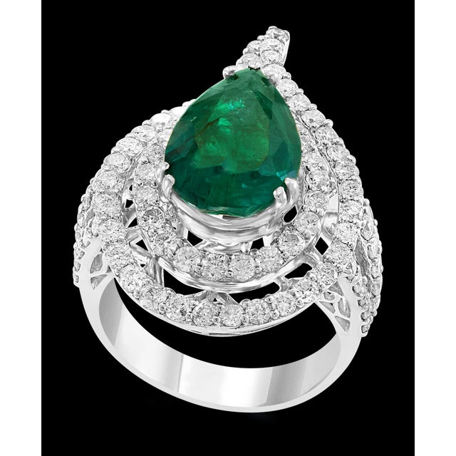 3.93 Carat Pear Colombian Emerald and Diamond 18 Karat White Gold Ring Estate For Sale - Image 17 of 18