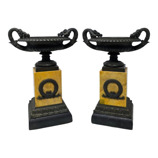 Pair of 19th Century French Grand Tour Bronze & Sienna Marble Tazze For Sale