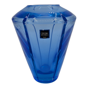 Late 20th Century Blue Crystal Cristal Sevres French Cut Glass Bohemian Vase