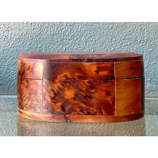 Brown Vintage Faceted Burl Wood Oval Box For Sale - Image 8 of 12