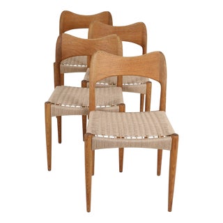 Danish Oak Chairs with Paper Cord by Arne Hovmand Olsen for Mogens Kold, 1970s, Set of 4 For Sale