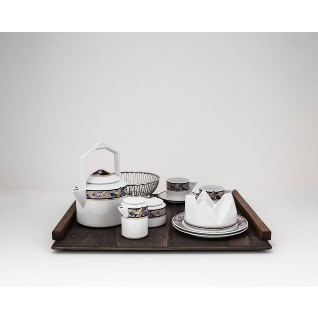 Art Deco Cantana Najade Tête-À-Tête for Two on Wooden Tray from Fürstenberg and Alessi, 1980s, Set of 14 For Sale - Image 10 of 17