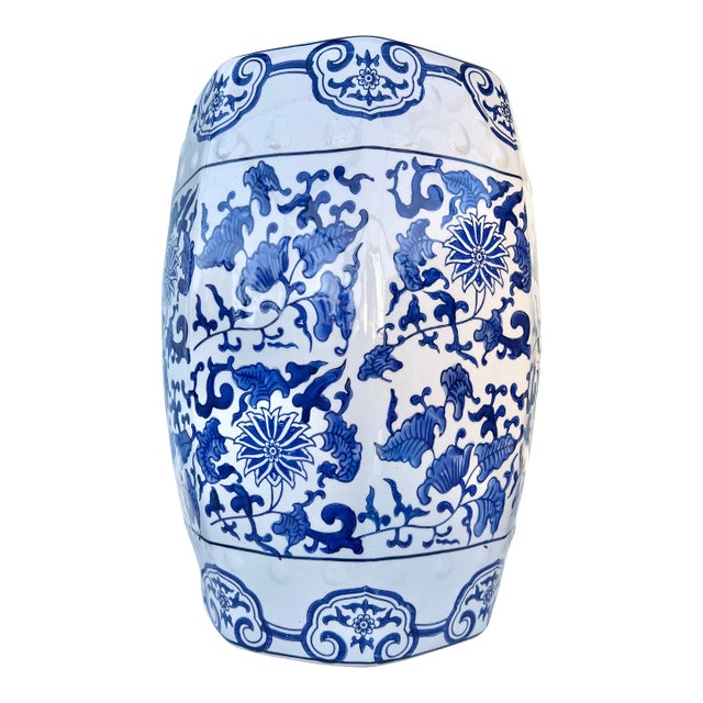 Vintage Late 20th Century Blue & White Chinese Garden Stool For Sale
