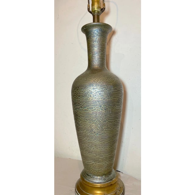 Mid-Century Modern Large Vintage Handmade Iridescent Crackle Ceramic Zaccagnini Electric Table Lamp For Sale - Image 3 of 10