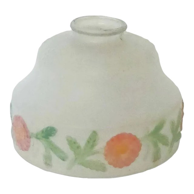 1930s Vintage Reverse-Painted Glass Lamp Shade With Raised Floral Design For Sale
