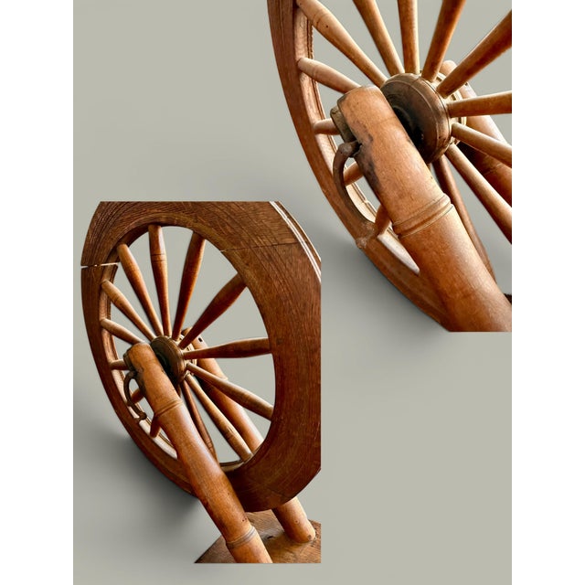Brown Antique Petite Spinning Wheel-Primitive Farmhouse-Textile-Display-Rustic-Country For Sale - Image 8 of 11