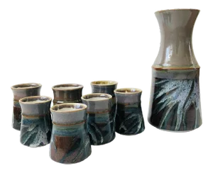 Vintage Studio Pottery Mugs and Carafe - 8 Pieces