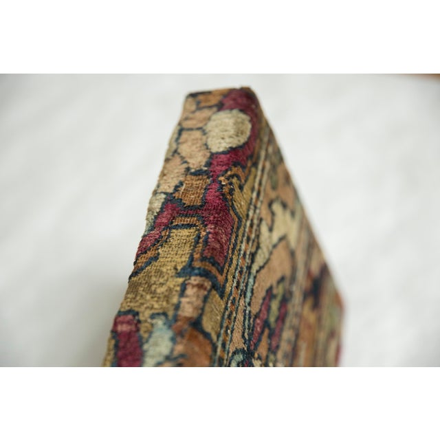 Wood Decorative Cork Board Antique Kerman Rug Fragment Art For Sale - Image 7 of 10